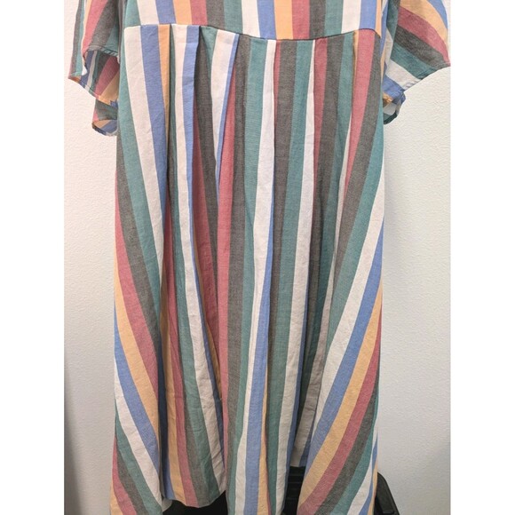 Madewell Festival Multicolored Stripe Cotton Bell Sleeve Dress sz L Boho Beach - Picture 8 of 12